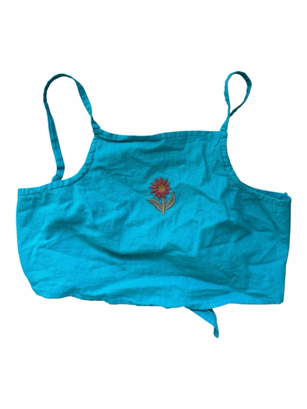 Tree of Life Embroidered Cropped Tank Top Adjustable Cotton Blue Pink Y2K Boho